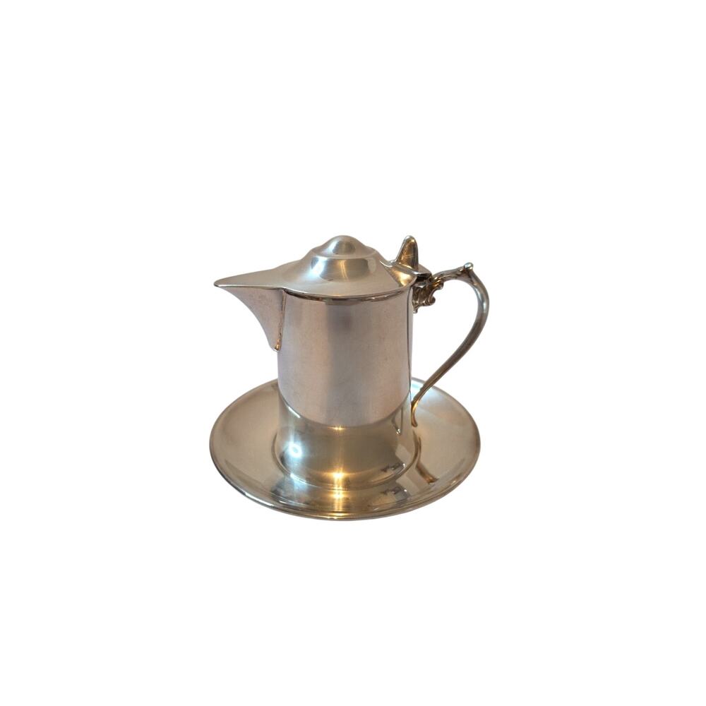 Antique Wallace Silver Plate M616 Creamer Attached Plate Hinged Lid